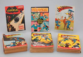 PARTI STÅLMANNEN OCH LÄDERLAPPEN SAMT STÅLPOJKEN, 74st, serietidningar, 1950-tal.