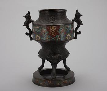 RÖKELSEKAR, metallblandning, cloisonné emalj, Japan, sannolikt 1800-tal.