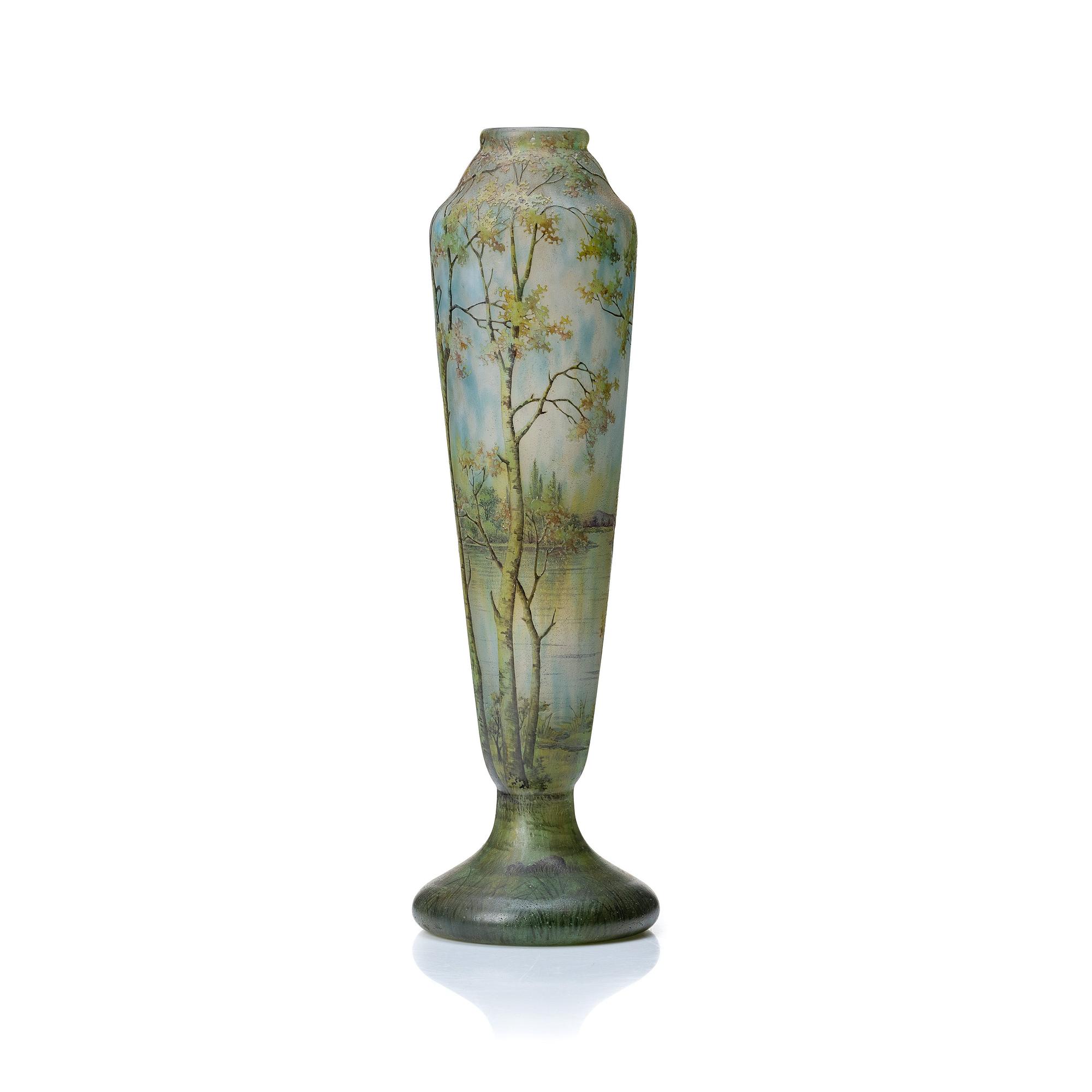 Daum, an Art Nouveau enamel painted cameo glass vase, Nancy France.