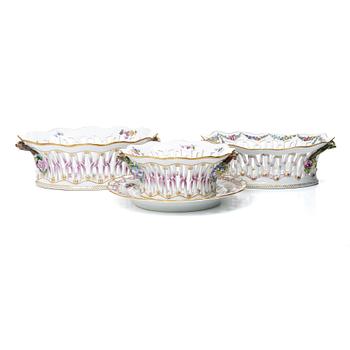 Royal Copenhagen, Pierced bowls, 3 pcs, Saxon flower, Denmark, 20th century.