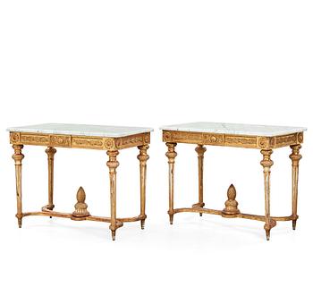 12. A pair of Gustavian late 18th century console tables.