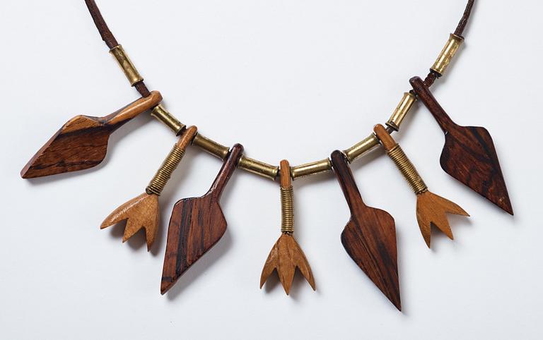 Vivianna Torun Bülow-Hübe, a leather necklace with brass and carved wooden details, Stockholm ca 1948.