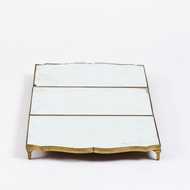 A Gustavian three-piece brass and glass surtout de table, Stockholm, later part 18th century.