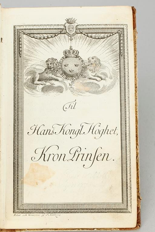 ABC-BOK, "Barnabok Hans Kongl Höghet Kronprinsen i underdånighet tilägnad" av Johan Wellander, möjligen 1780.
