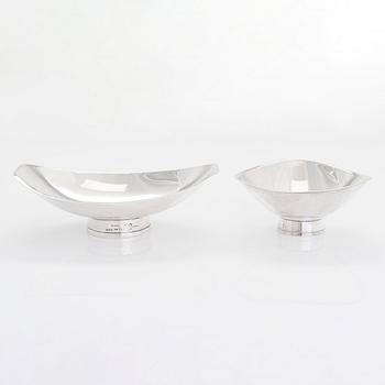 Two sterling silver bowls, Gustav Jansson 1955, 1960, and eight similar silver punsch cups, GAB and CGH 1933-41. Sweden.
