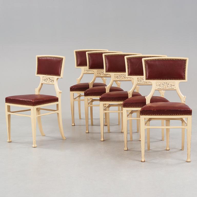 Ferdinand Boberg, A set of six Ferdinand Boberg Art Nouveau chairs, Sweden, circa 1900.