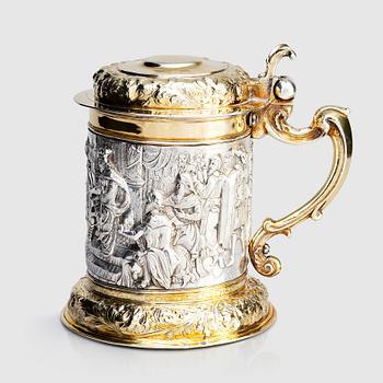 Johann Rohde II, dryckeskanna, delvis förgyllt silver, Danzig (verksam 1684-1726), ca 1690. Barock.