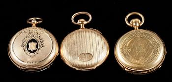 DAMFICKUR, 3 st, guld 14-18K, sent 1800-tal till tidigt 1900-tal.