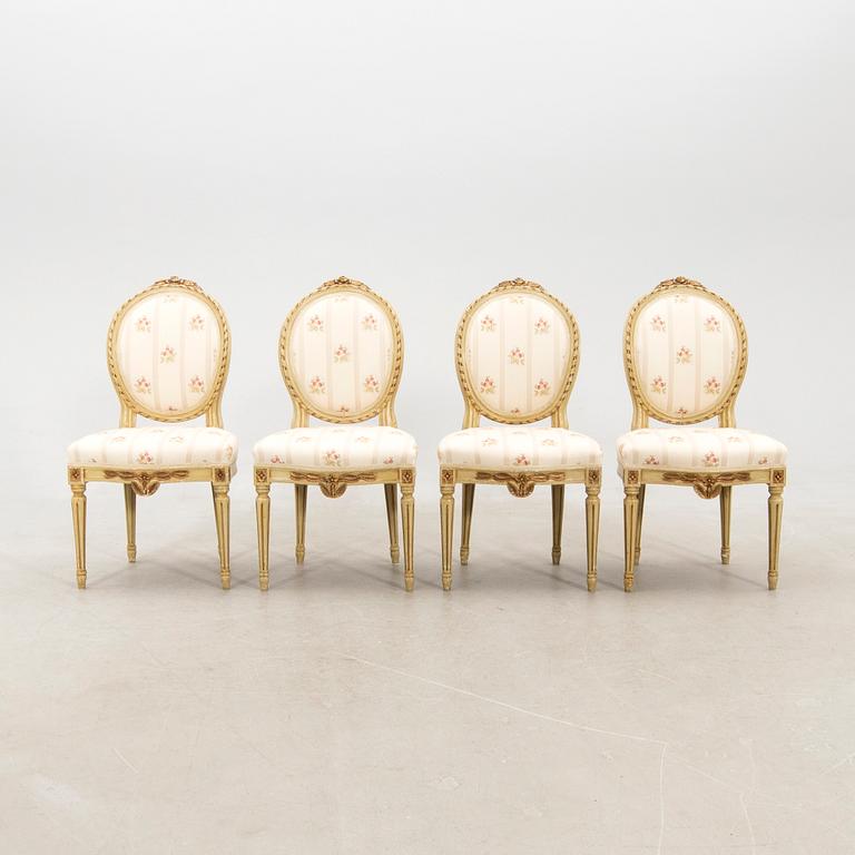 Chairs, 4 pieces, and table in Gustavian style, first half of the 20th century.