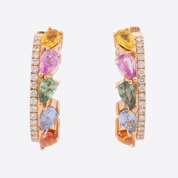 Multi coloured sapphire and diamond earrings.