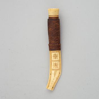 A Sami reinderr horn knife, signed RP.