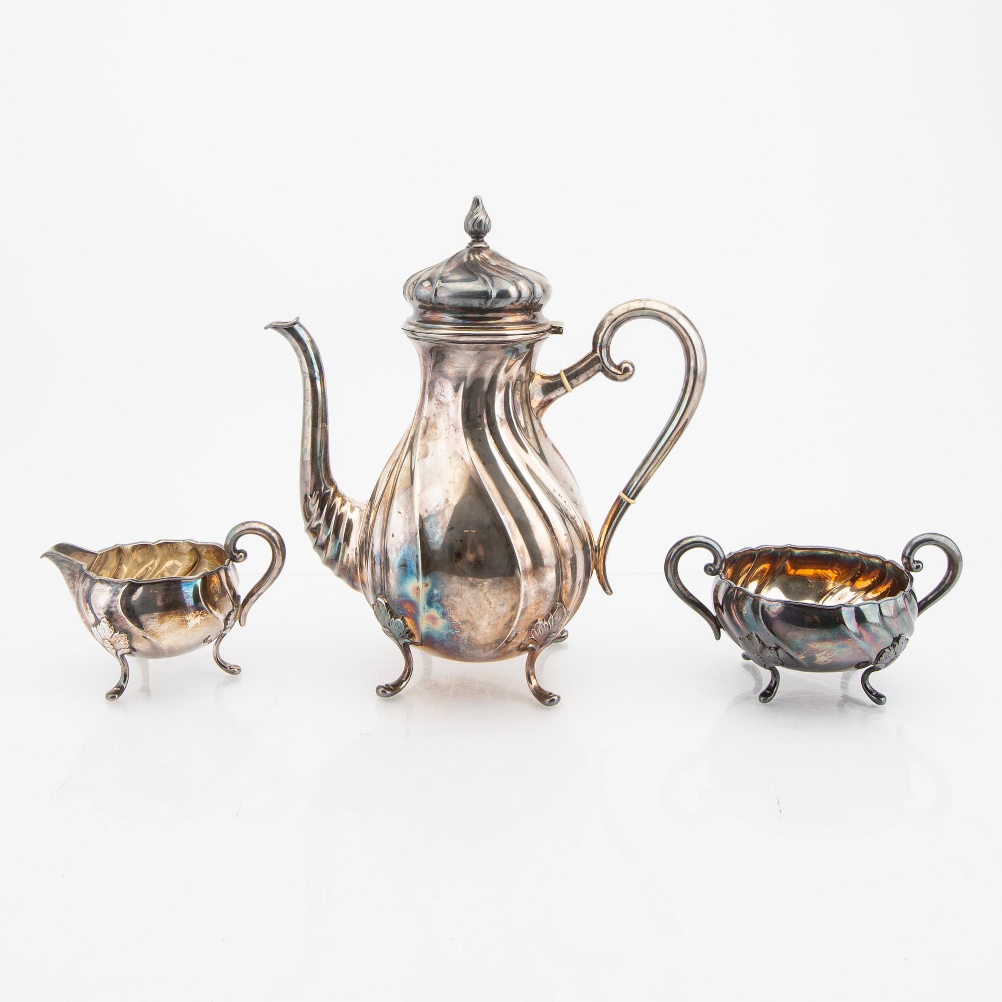 Kaffeservis 3 dlr Cohr Danmark silver rokokostil.