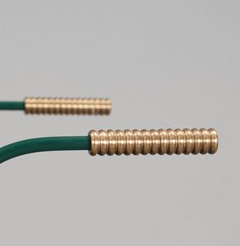 A 1940's-50's, green lacquered metal and brass serving trolley, 1940's-50's.