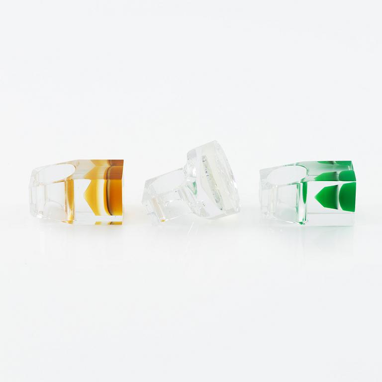 Siv Lagerström, three rings, and three sculptures, acrylic plastic, 1970s.