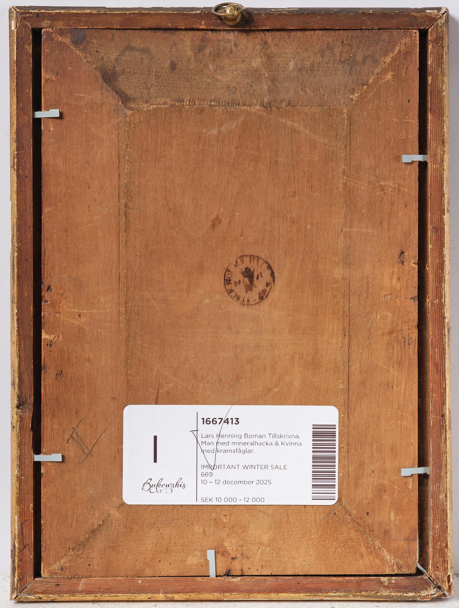 Lars Henning Boman, tillskrivna, Man med mineralhacka & Kvinna med kramsfåglar.