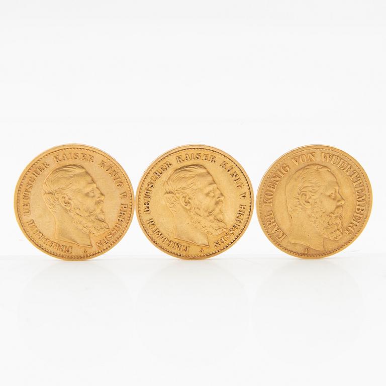 Gold coins, 3 pcs, 10 marks, 1888, German Empire (Prussia), Friedrich III.