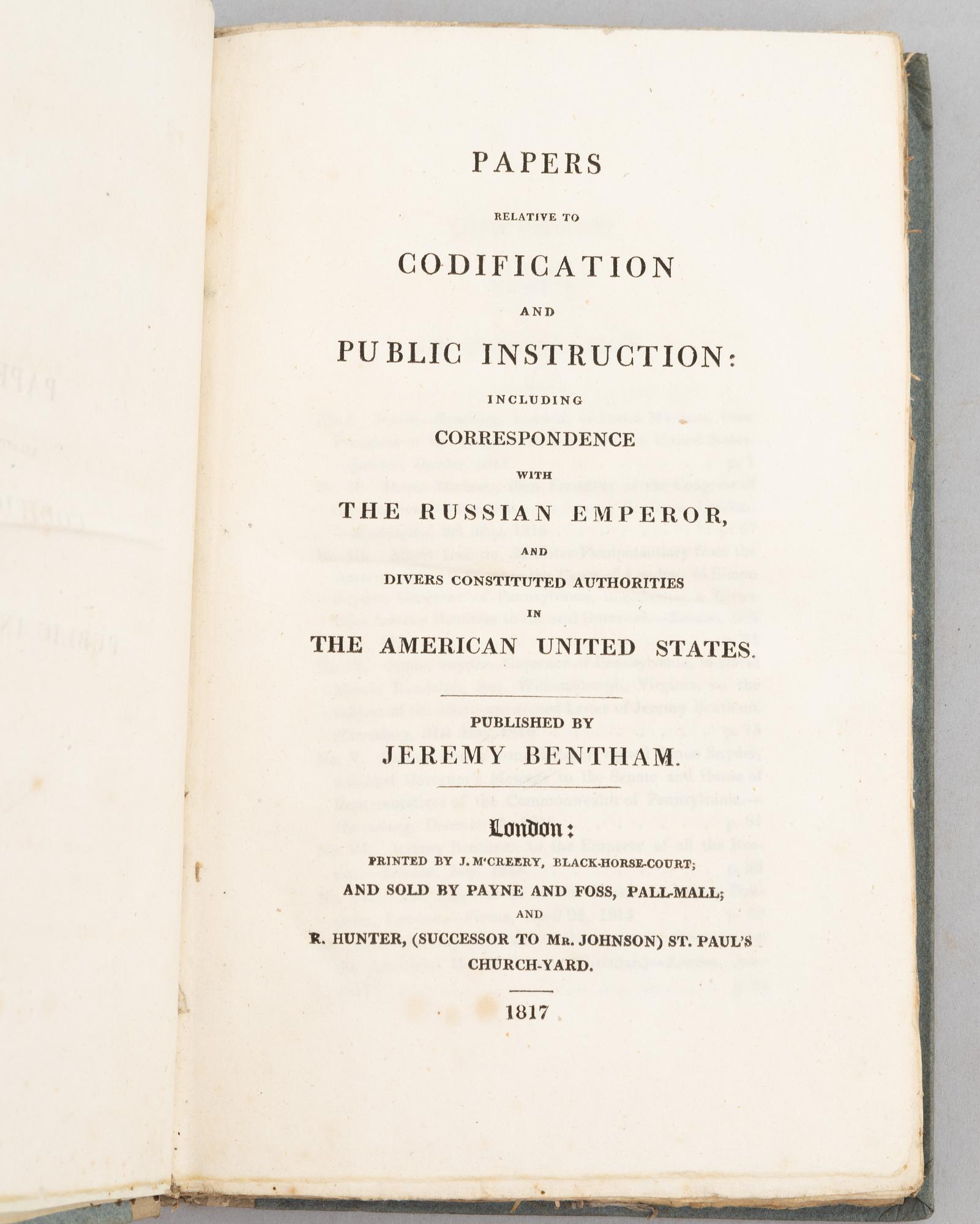 Papers relative to Codification and Public Instruction, 1817.