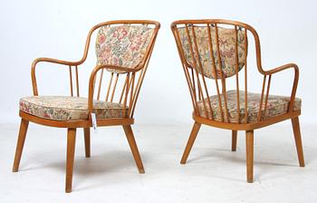 KARMSTOLAR, ett par, brickmärkta "Kocks", 1940-tal, jämför "Modell 1774" av Aage Herman Olsen.