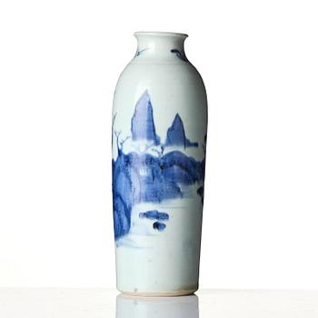 A blue and white sleeve vase, Transitional period, 17th century.
