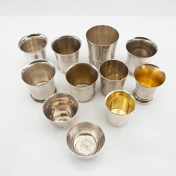 A collection of cups 12 pcs silver 18th/19th century.