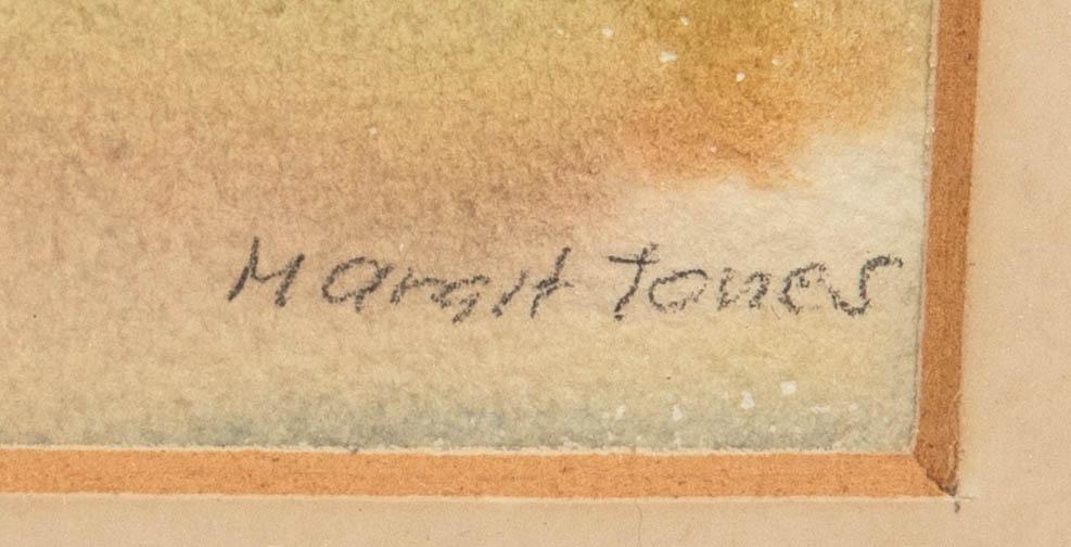 Margit Jones, akvareller, 2 st, "Dimman" och "Oro".