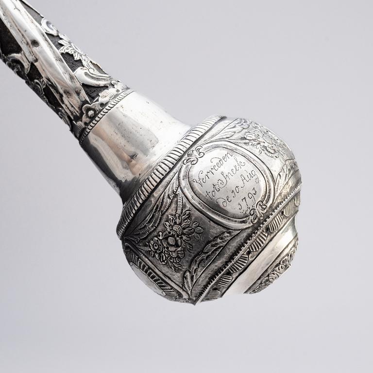 A staff of office (insignia), silver, Netherlands, dated 1793.