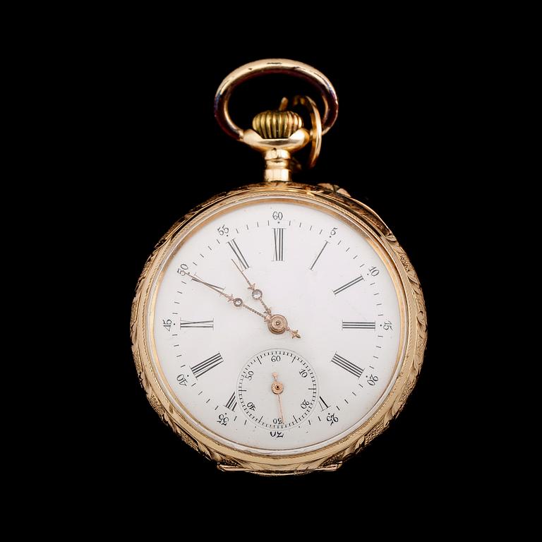 FICKUR, 14 k guld, omkring år 1900.