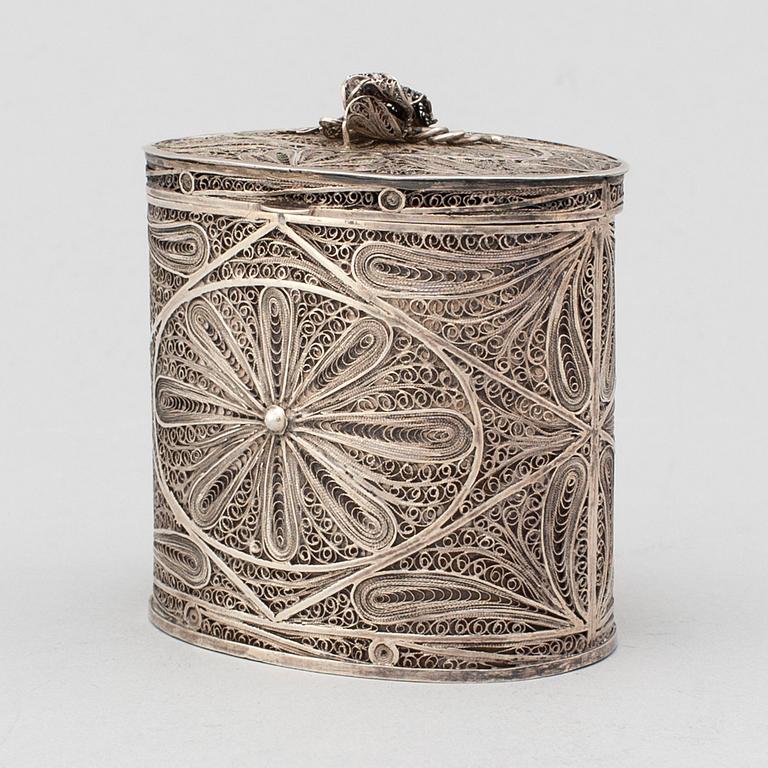 A silver filigree tea caddy, Moscow 10th century.