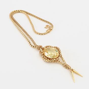Necklace 18K gold with an oval faceted green synthetic spinel.