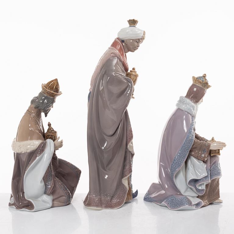 Lladró, figuriner, 4 st, "Holy family", samt "Three Kings", Spanien.