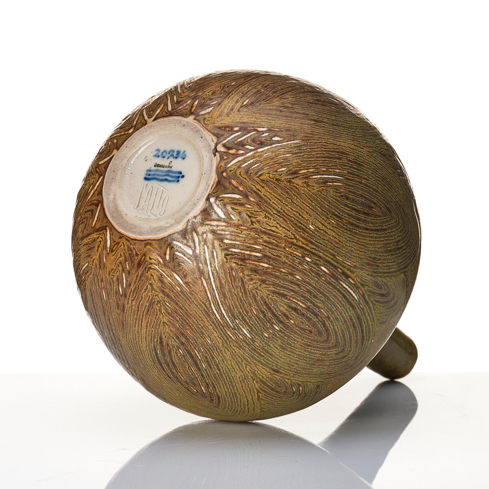 Axel Salto, a 'fluted style' Solfatara glazed stoneware vase, Royal Copenhagen, Denmark, model 20736.