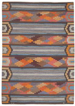 MATTA. "Timmerstockar". Flat weave (rölakan). 244,5 x 169 cm. Signed JJ M (Judith Johansson).