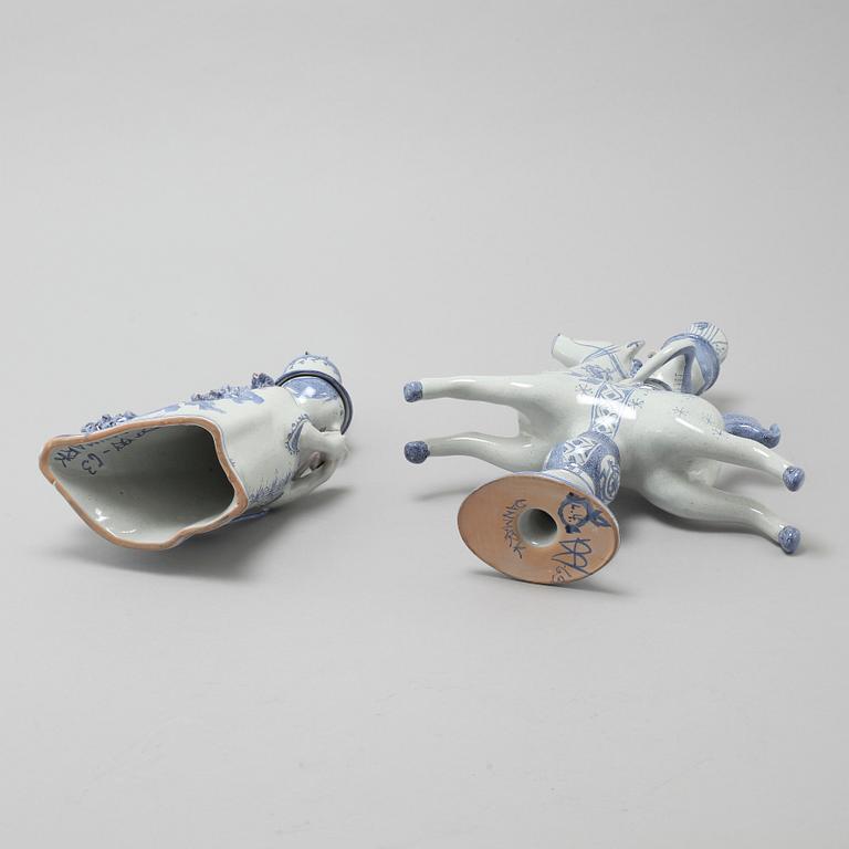 A faience candlestick and a figurine by Björn Wiinblad, signed and dated -63.