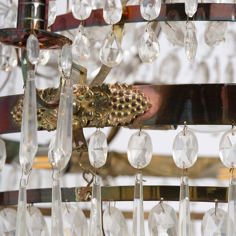 An Empire gilt brass and cut glass seven-light chandelier, Sweden, early 19th century.