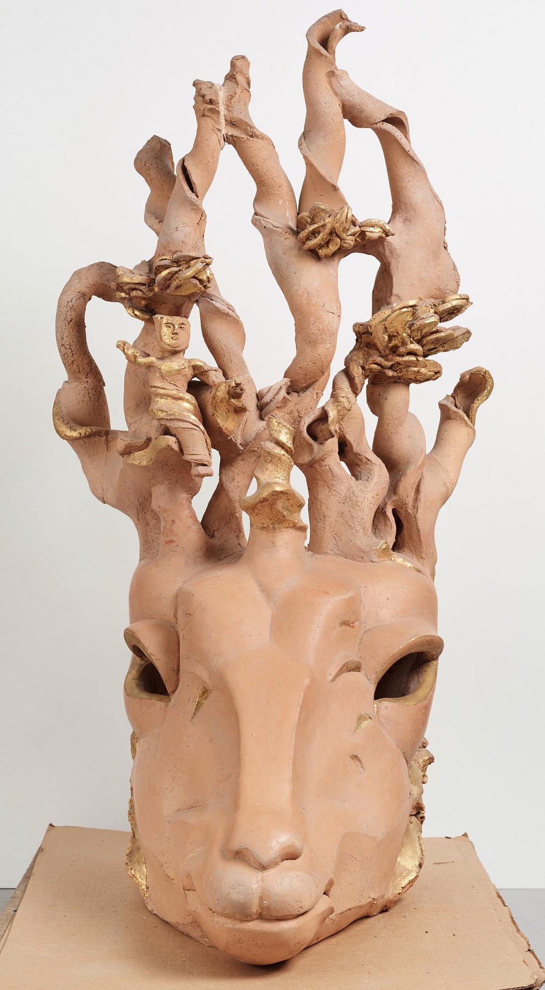 Hertha Hillfon, skulptur, hjorthuvud, egen ateljé, daterad -79.