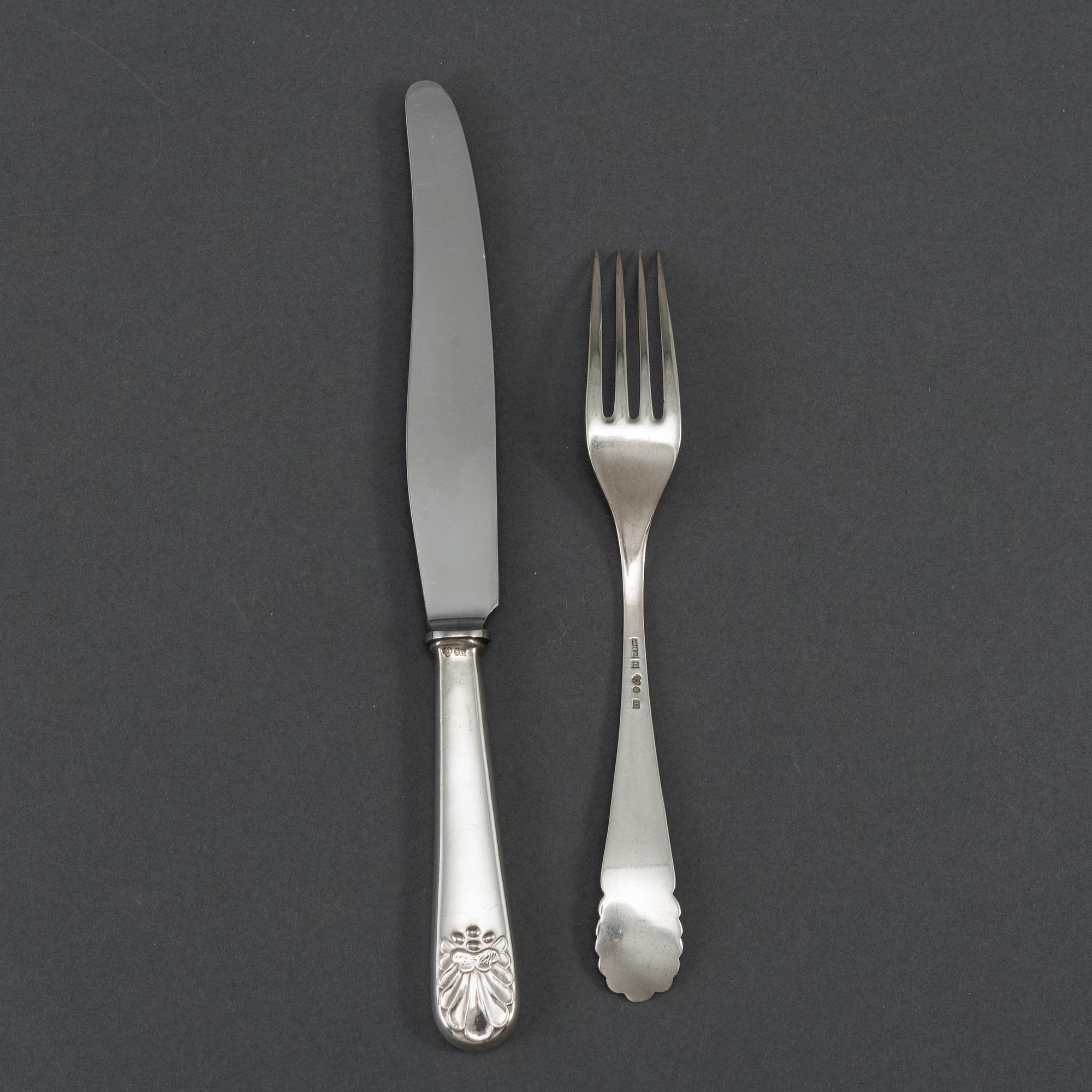 KG MARKSTRÖMS, 12+12 psc silver cutlery, model 'Snäck'. Stockholm, some 1950.