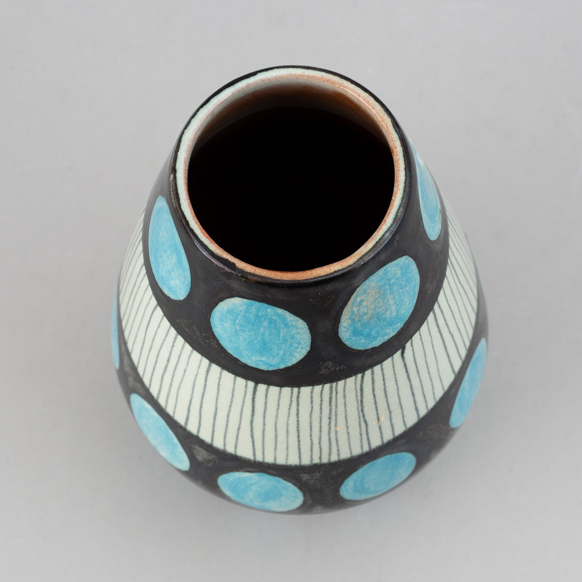 Carl-Harry Stålhane, vase, "Torro faience", decor by Aune Laukkanen, Rörstrand ca 1951.