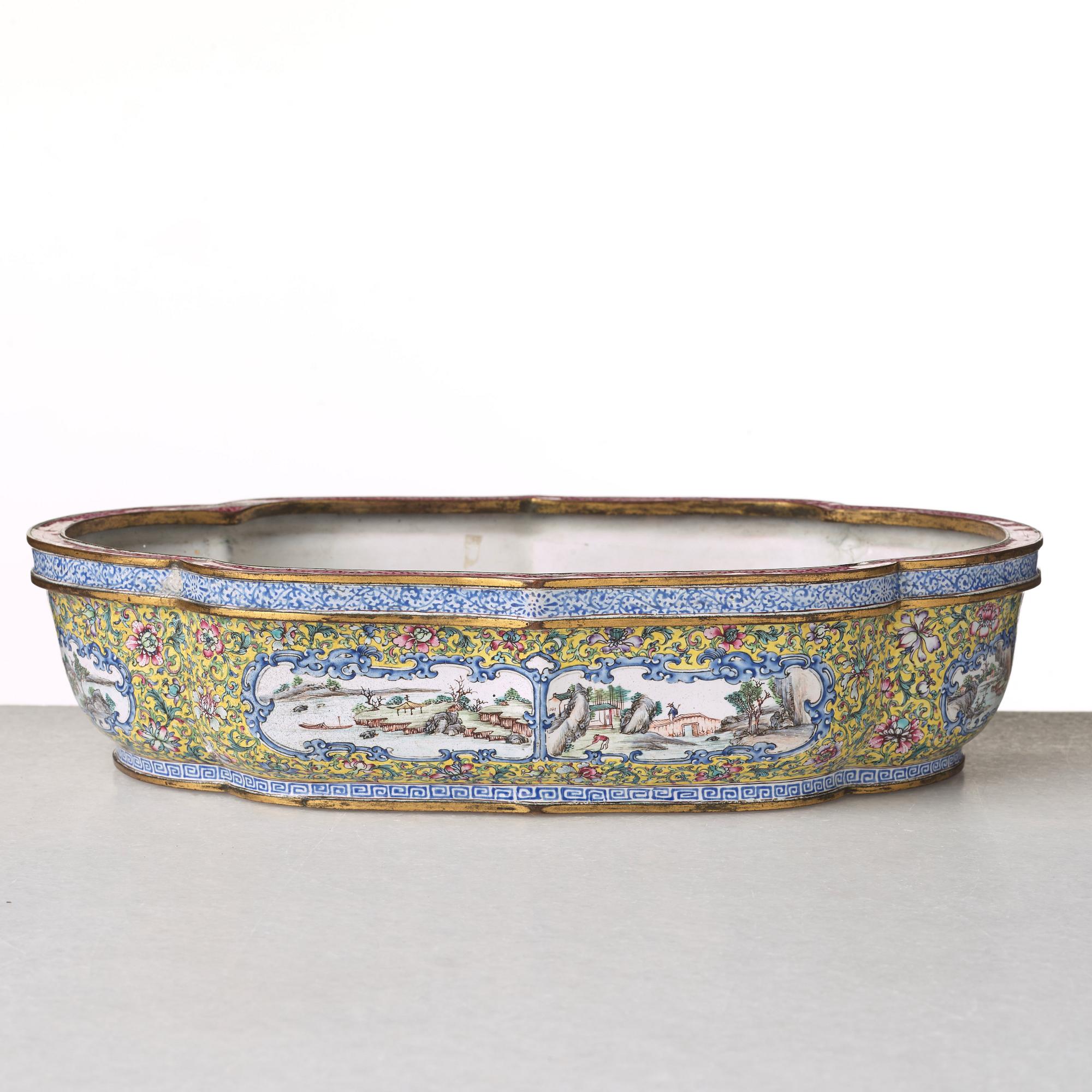 An enamel on copper flower pot, Qing dynasty, Qianlong (1736-95).