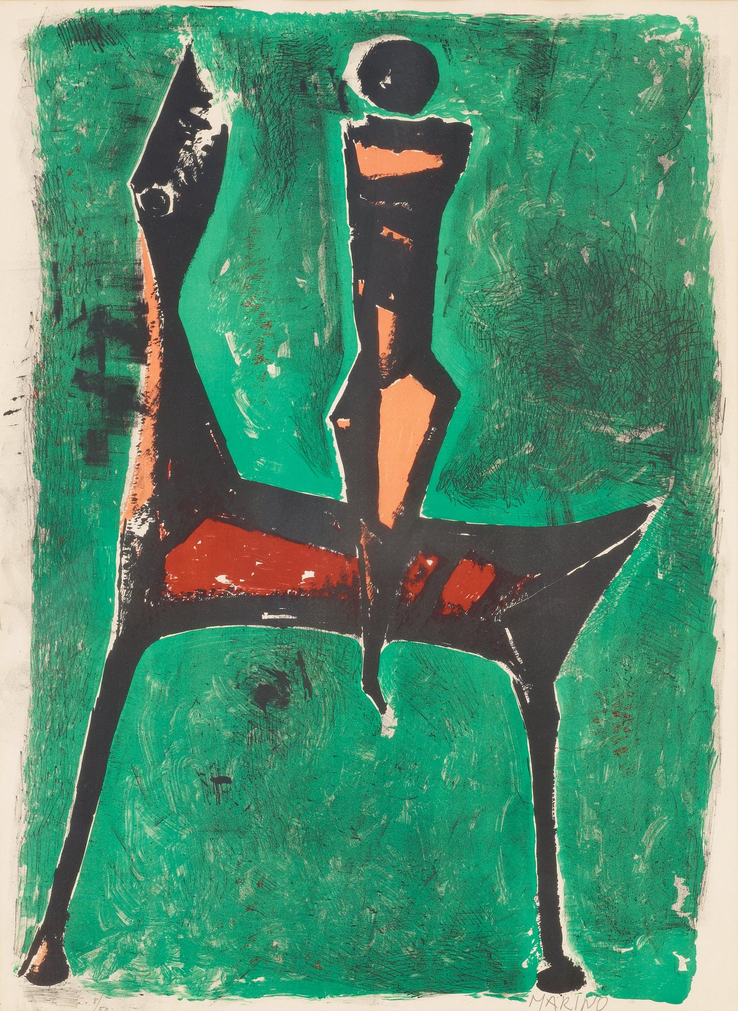 Marino Marini, "Cavalier sur fond vert".