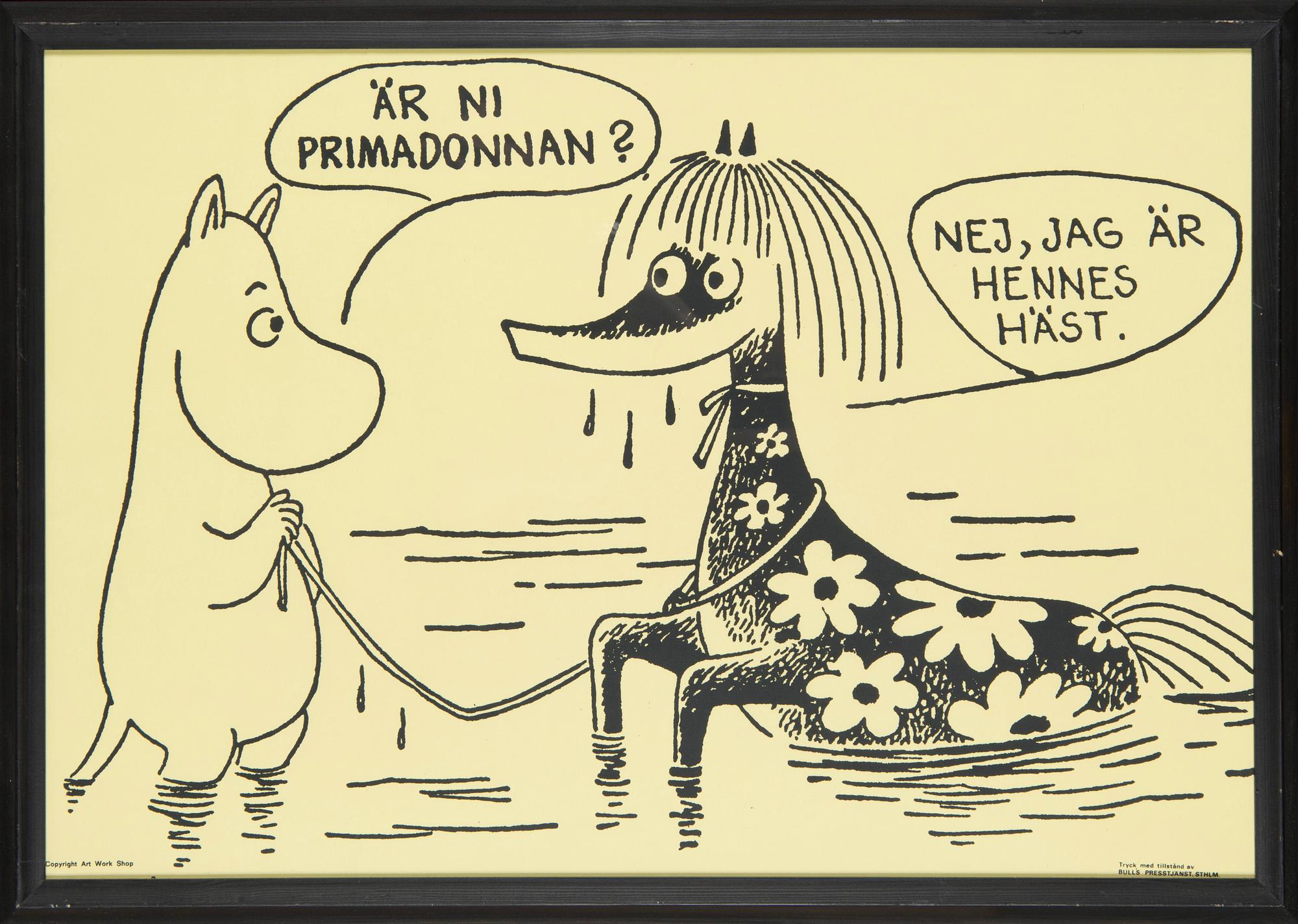 Tove Jansson, poster, Moomin, Bull's Presstjänst, Art Work Shop, 1960s.