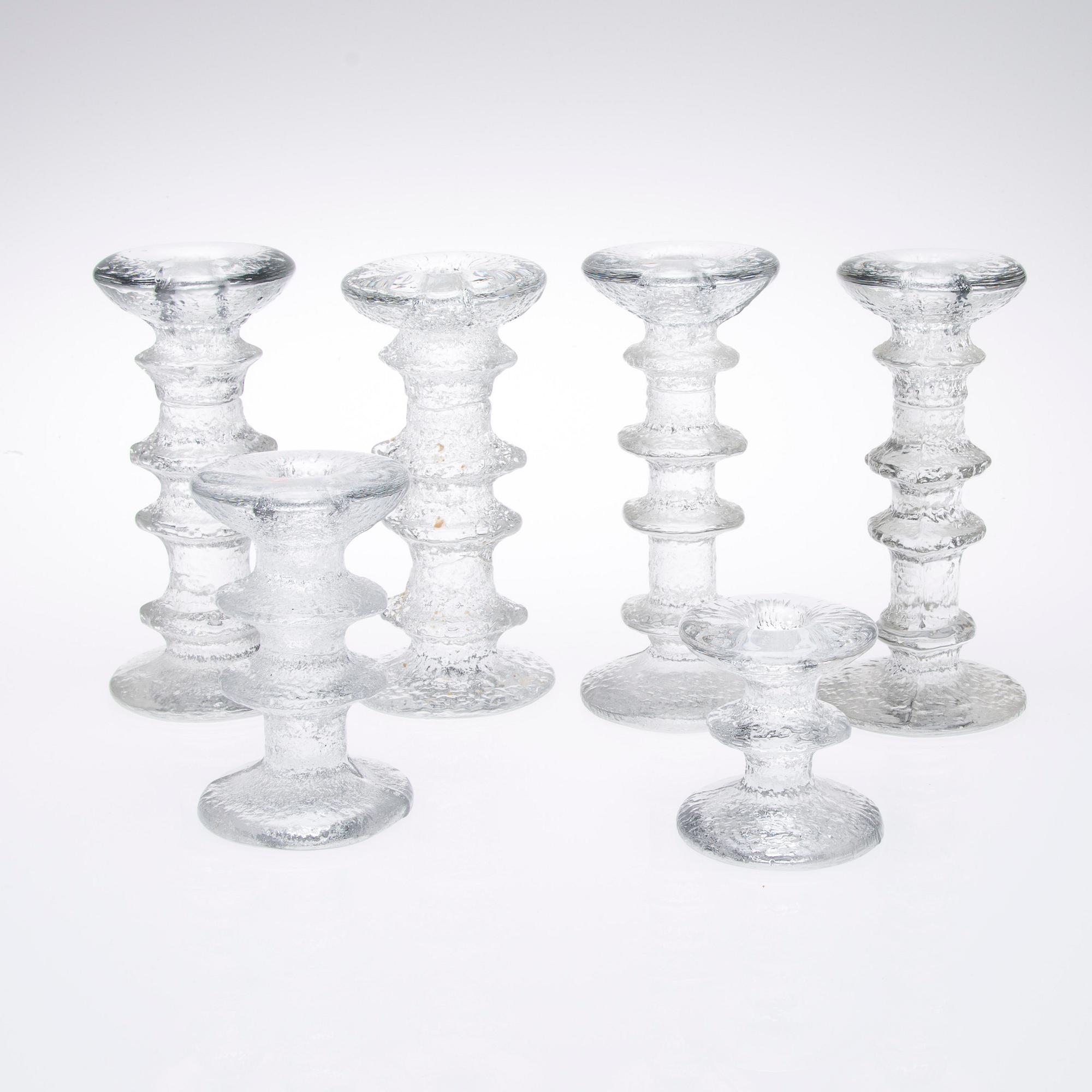 LJUSSTAKAR, 6 st, glas, "Festivo", Timo Sarpaneva, Iittala.