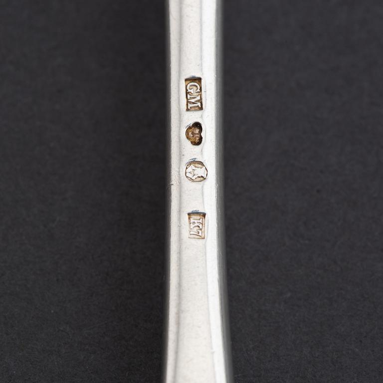 Gustaf Möllenborg, matgafflar, 4 st, silver, med graverat vapen von Eckermann. Stockholm 1912.