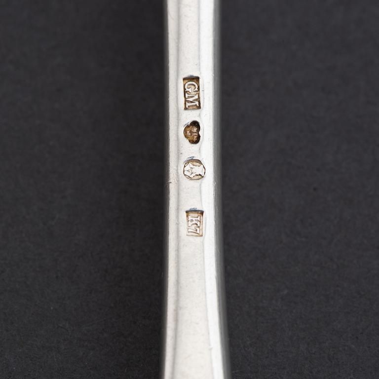 Four silver forks with von Eckermann crest, mark of Gustaf Möllenborg, Stockholm 1912.