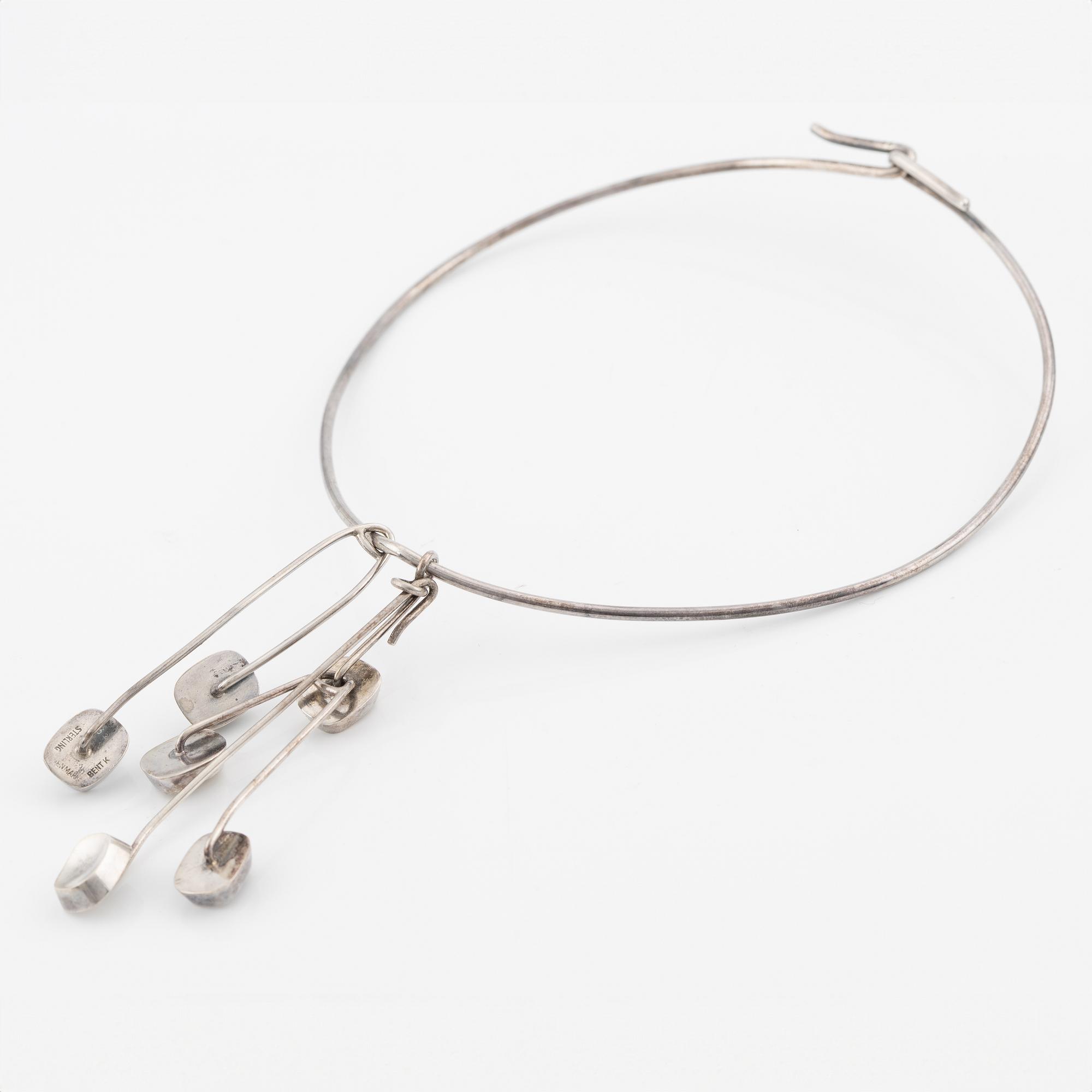 Bent Knudsen, neck ring with three pendants, sterling silver, Denmark.