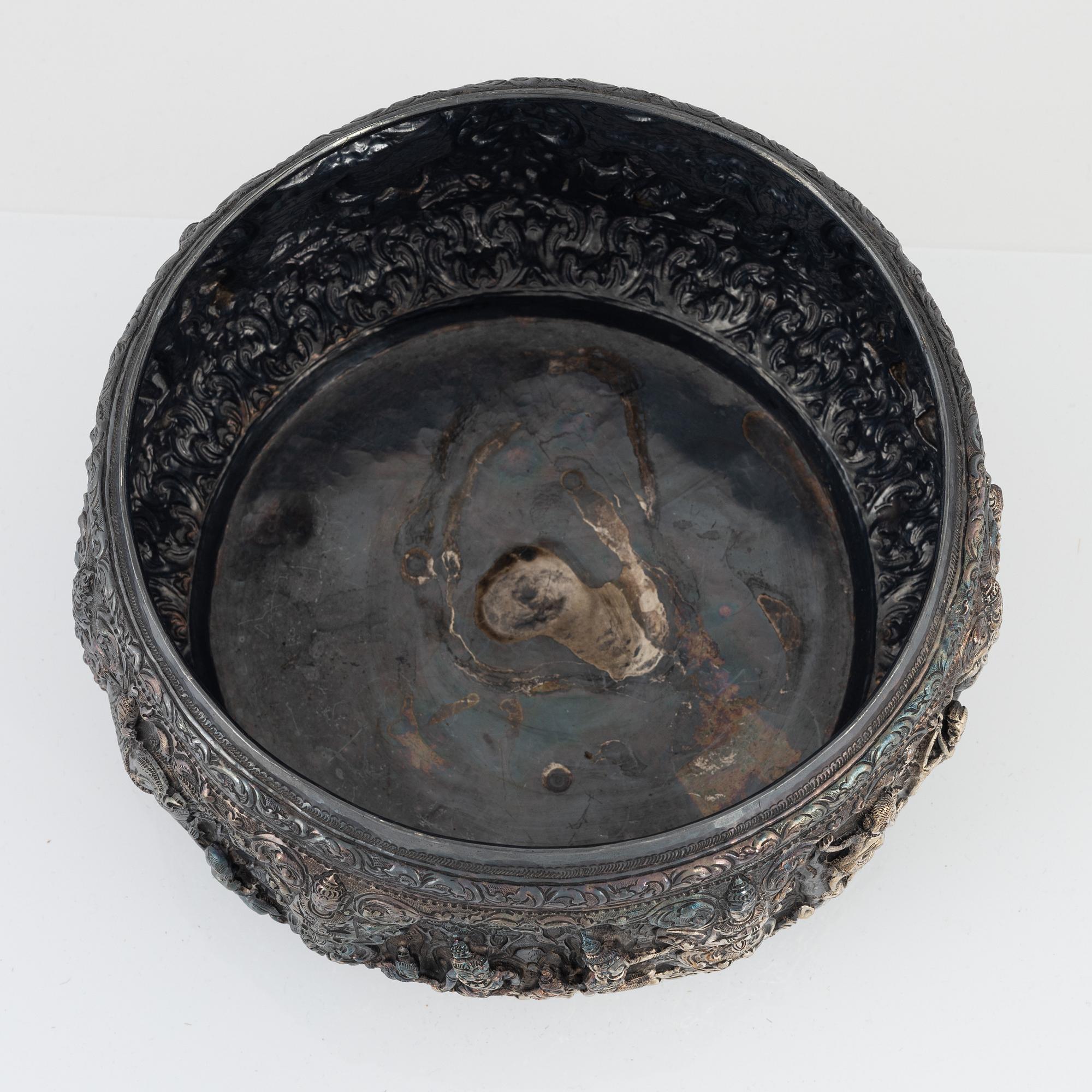 Bowl, low-grade silver, Southeast Asia.