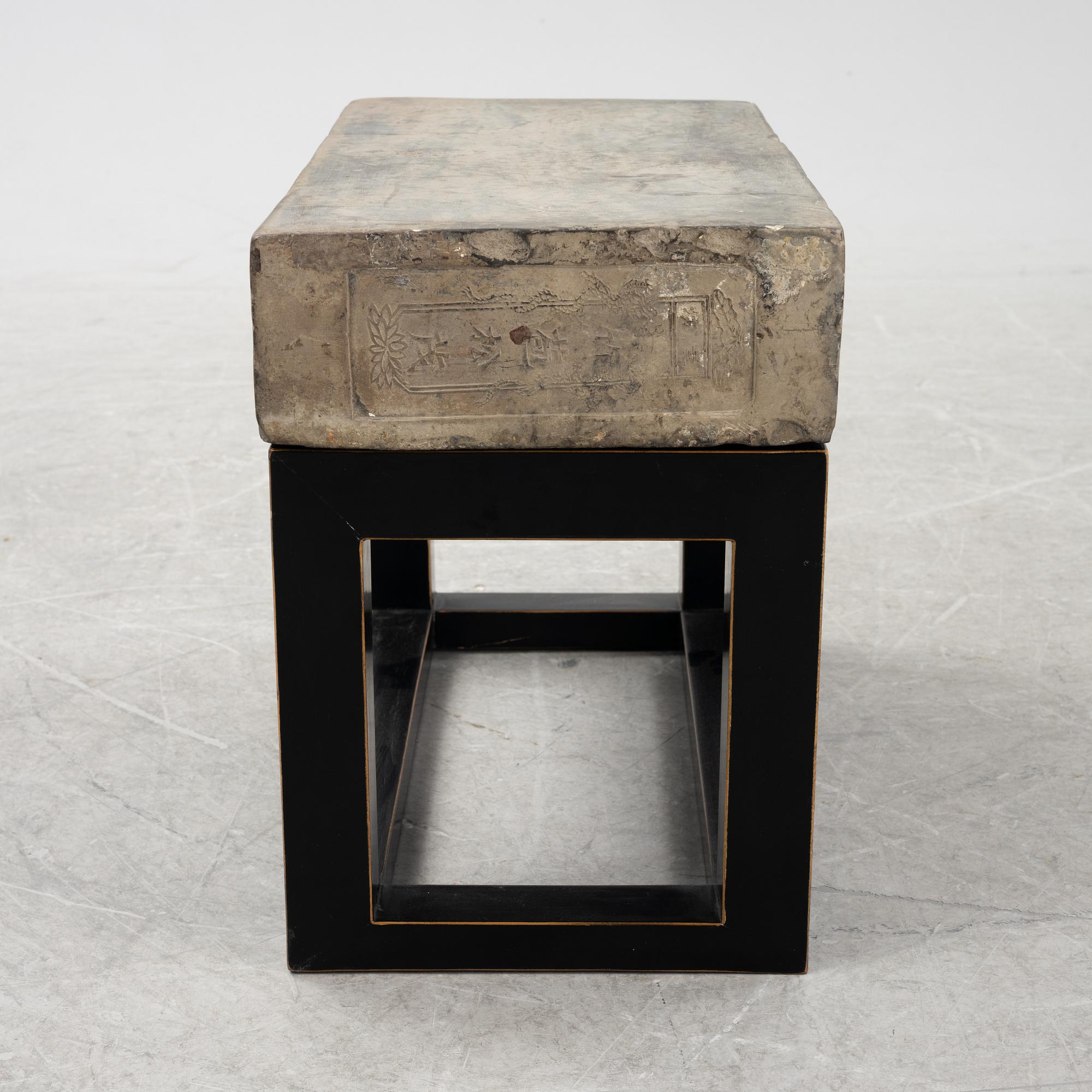 A concrete and wood sidetable/bench, Walles & Walles.