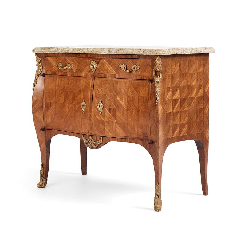 A Swedish rococo parquetry and ormolu-mounted commode, later part of the 18th century.