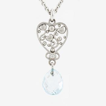 Ole Lynggaard, necklace, 18K white gold, pendant with topaz and brilliant-cut diamond.