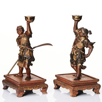 Skulpturer två stycken, brons. Japan, signerade Miyao Zo, Meiji period (1868-1912).