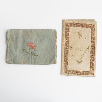 Two swedish 18 century silk wallets.ca 20,5 x 11,5 & 17,5 x 12,5 cm.